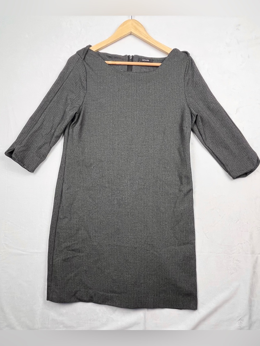 RW&CO Grey Textured Shift Dress 3/4 Sleeve Career Office Chic Size Large